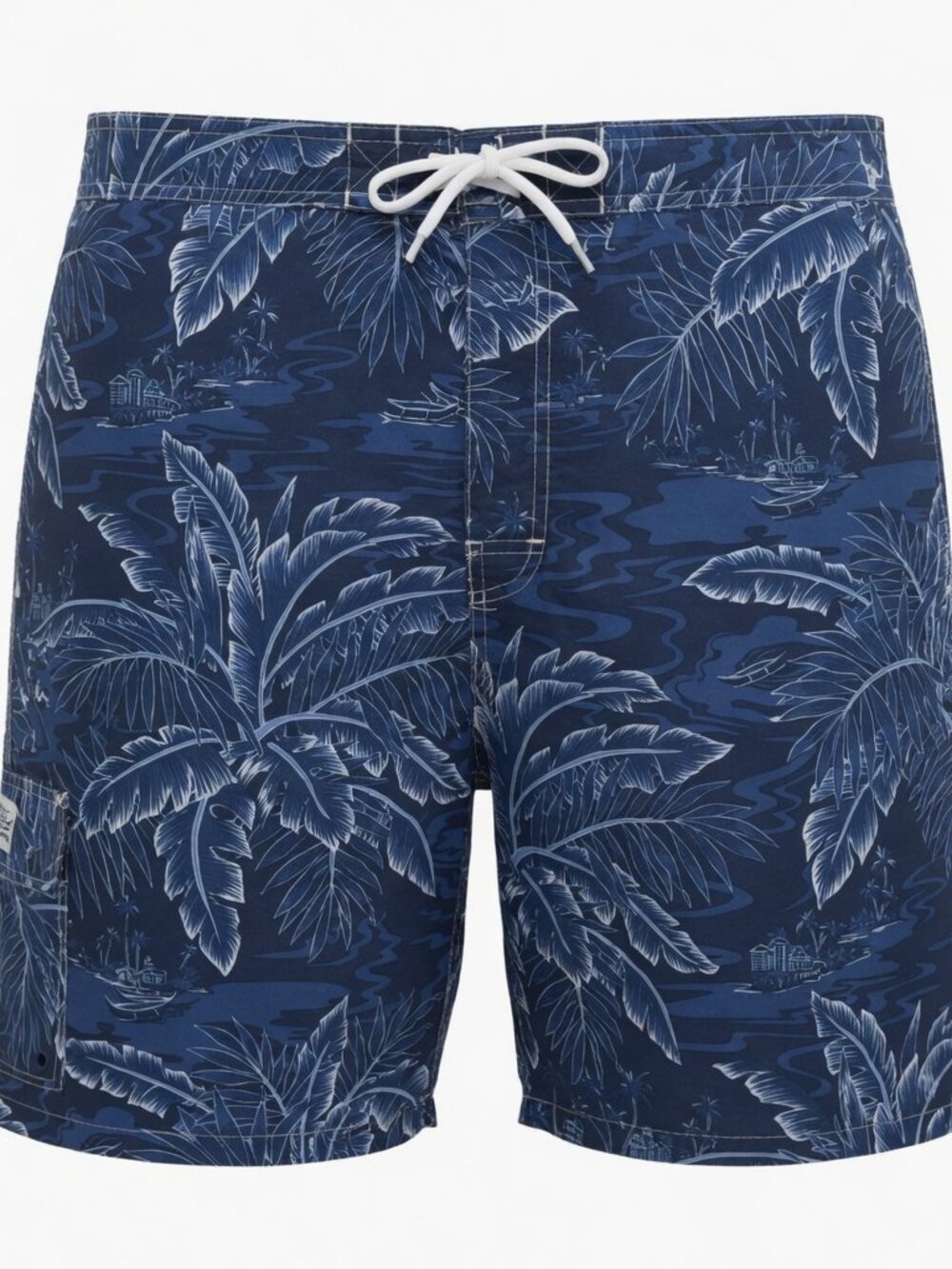 Polo Ralph Lauren Mens 2XLT Swim Trunks Blue Tropical Palm Print Swim Shorts EUC